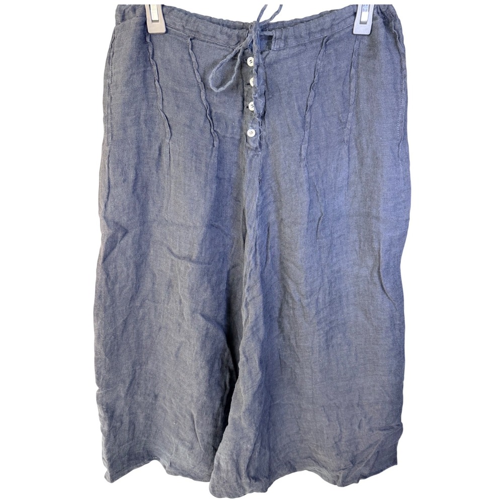 CP Shades Wide Leg Pants XL Blue Button Fly Drawstring Linen Cotton